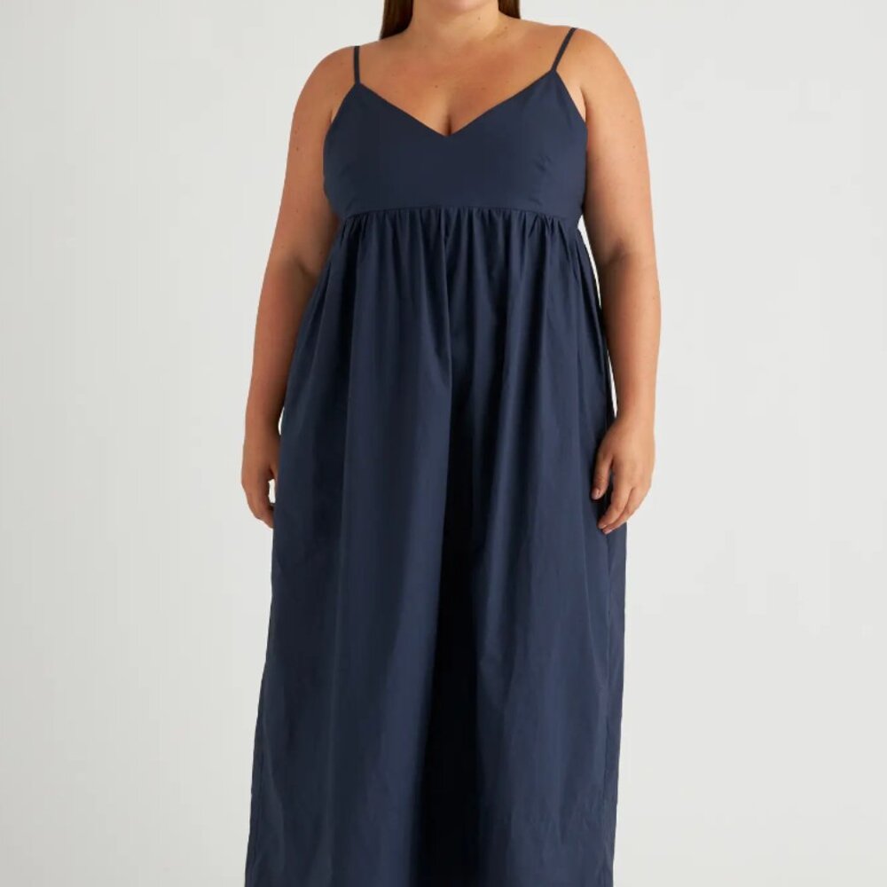 Quince Navy Blue Organic Cotton Sleeveless Maxi Dress sz M Women's